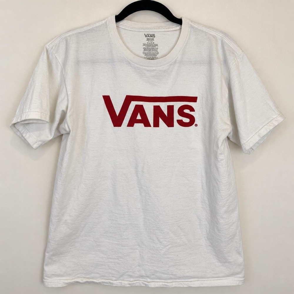 Vans White & Red Logo Tee • Medium